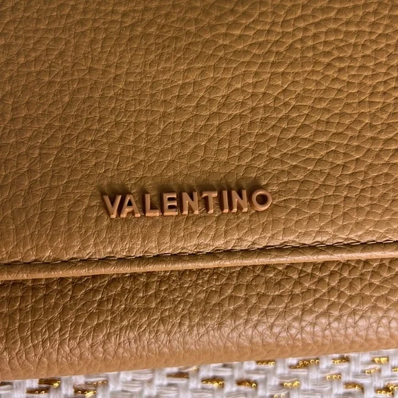 Valentino by Mario Brown Pebbled Leather Clutch with Chain Strap